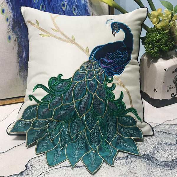 Beautiful Decorative Throw Pillows, Embroider Peacock Cotton and linen Pillow Cover, Decorative Sofa Pillows, Decorative Pillows for Couch-HomePaintingDecor