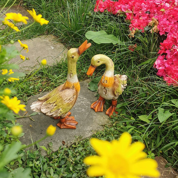 Large Duck Statues, Unique Wood Carving Statue for Garden, Creative Modern Statue for Garden Ornaments, Villa Outdoor Decor Gardening Ideas-HomePaintingDecor