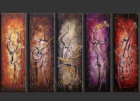 Modern Paintings for Living Room, 5 Piece Abstract Painting, Musician Painting, Music Painting, Acrylic Canvas Painting-HomePaintingDecor