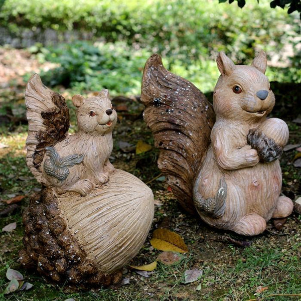 Large Squirrel with Pine Cones Statue for Garden, Animal Statue for Garden Ornament, Villa Outdoor Decor Gardening Ideas-HomePaintingDecor