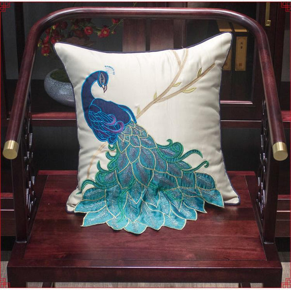 Beautiful Decorative Throw Pillows, Embroider Peacock Cotton and linen Pillow Cover, Decorative Sofa Pillows, Decorative Pillows for Couch-HomePaintingDecor