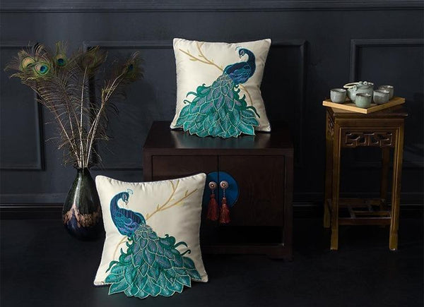 Beautiful Decorative Throw Pillows, Embroider Peacock Cotton and linen Pillow Cover, Decorative Sofa Pillows, Decorative Pillows for Couch-HomePaintingDecor