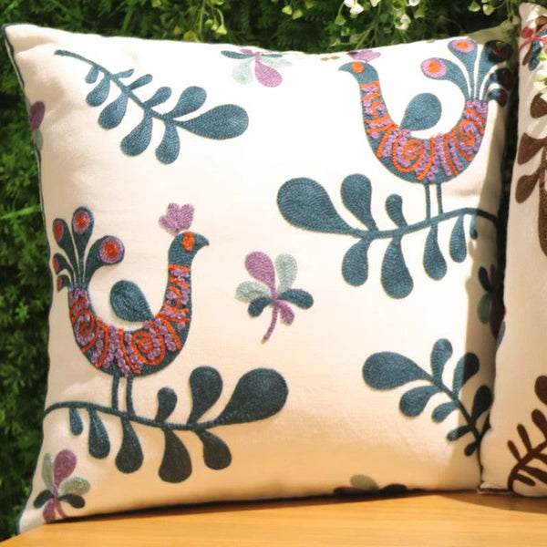 Farmhouse Embroider Cotton Pillow Covers, Love Birds Decorative Sofa Pillows, Cotton Decorative Pillows, Decorative Throw Pillows for Couch-HomePaintingDecor