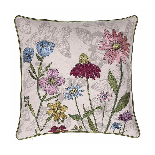 Dragonfly and Flower Cotton and linen Pillow Cover, Embroider Decorative Throw Pillow, Decorative Pillows for Car, Flower Decorative Pillows-HomePaintingDecor