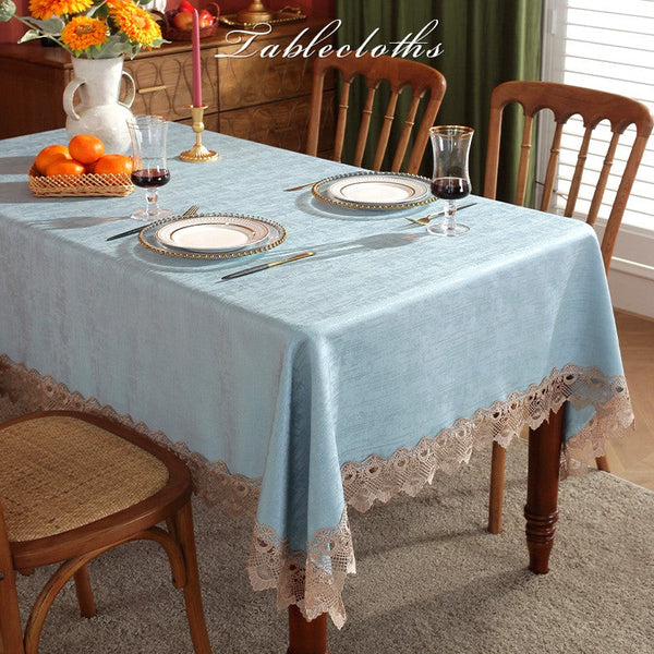 Modern Table Cover for Dining Room Table, Large Modern Rectangle Tablecloth, Square Tablecloth for Round Table, Light Blue Lace Tablecloth for Home Decoration-HomePaintingDecor