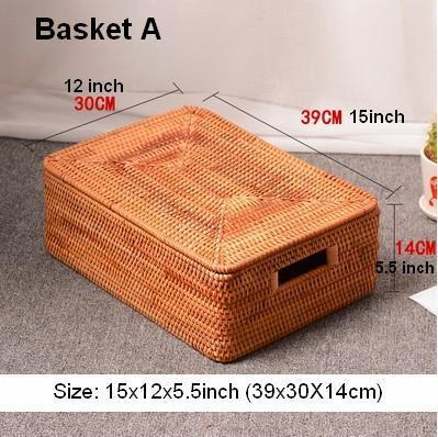 Large Storage Baskets for Clothes, Laundry Woven Baskets, Rattan Storage Baskets for Shelves, Kitchen Storage Baskets, Rectangular Storage Basket with Lid-HomePaintingDecor