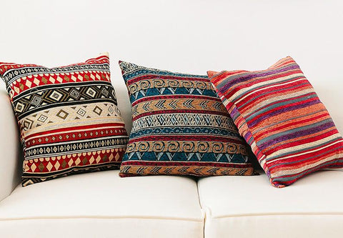 Oriental Throw Pillow for Couch, Bohemian Decorative Sofa Pillows, Geometric Pattern Chenille Throw Pillows-HomePaintingDecor