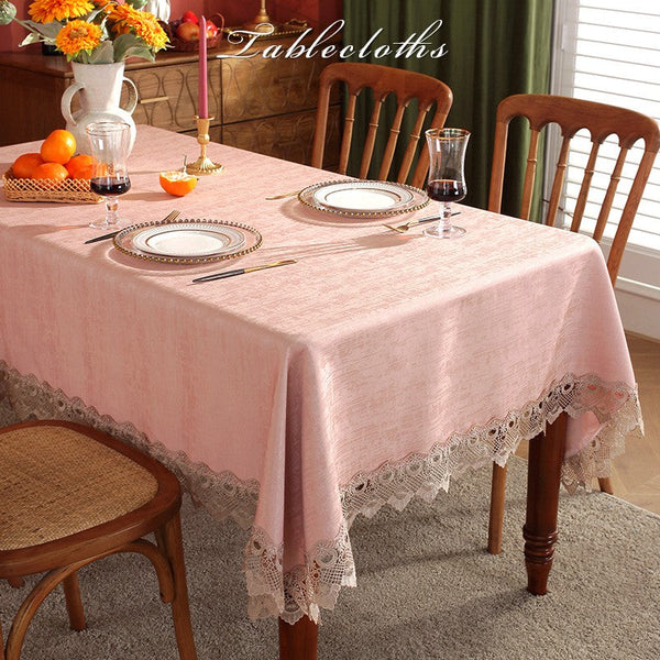 Modern Pink Table Cover for Dining Room Table, Lace Tablecloth for Home Decoration, Large Modern Rectangle Tablecloth, Square Tablecloth for Round Table-HomePaintingDecor