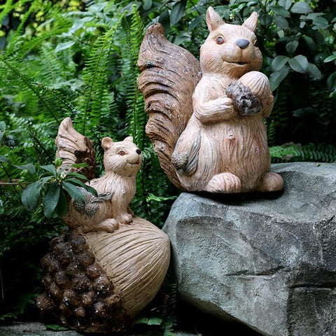 Large Squirrel with Pine Cones Statue for Garden, Animal Statue for Garden Ornament, Villa Outdoor Decor Gardening Ideas-HomePaintingDecor