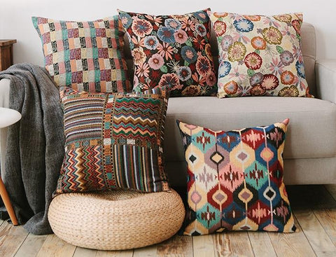 Large Decorative Throw Pillows, Bohemian Decorative Sofa Pillows, Geometric Pattern Chenille Throw Pillow for Living Room-HomePaintingDecor