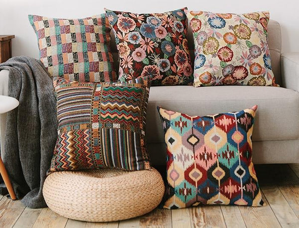 Geometric Pattern Chenille Throw Pillow for Couch, Bohemian Decorative Sofa Pillows, Decorative Throw Pillows for Living Room-HomePaintingDecor