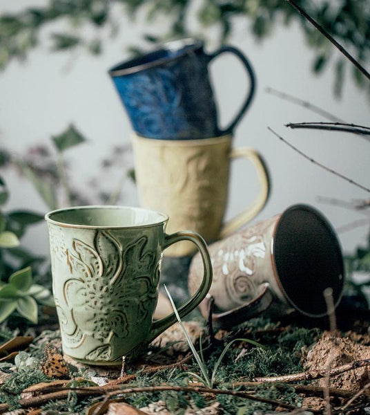 Yellow Ceramic Coffee Mug, Anniversary Gifts, Stoneware Coffee Mugs, Handmade Pottery Coffee Mug, Large Capacity Coffee Cups-HomePaintingDecor