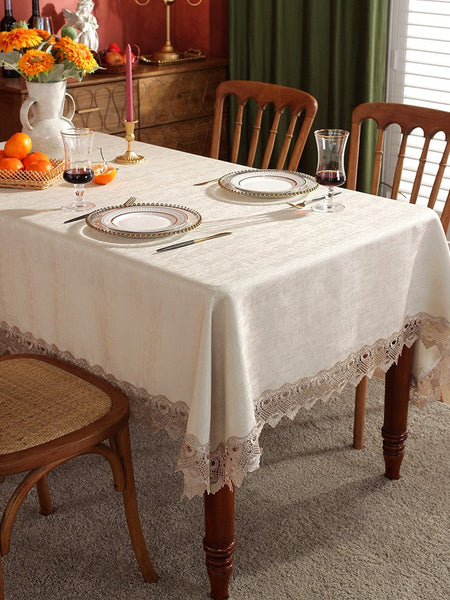 Large Simple Table Cloth for Dining Room Table, Beige Lace Tablecloth for Home Decoration, Modern Rectangle Tablecloth, Square Tablecloth for Round Table-HomePaintingDecor