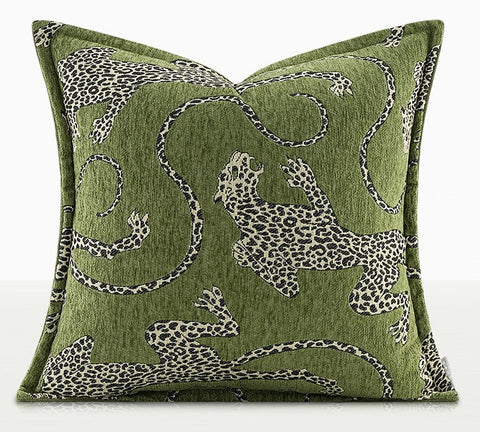 Green Decorative Pillow Covers, Large Modern Sofa Pillow Cases, Cheetah Modern Pillows for Couch, Abstract Decorative Throw Pillows for Living Room-HomePaintingDecor