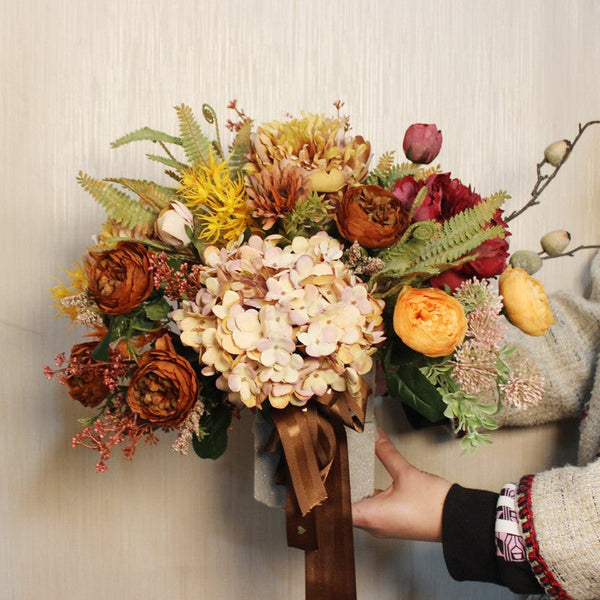 Large Bunch of Autumn Flowers Arrangement Interior Design, Peony Faux Silk Floral Bouquet Table Centerpiece, Modern Artificial Floral Arrangement for Bedroom-HomePaintingDecor