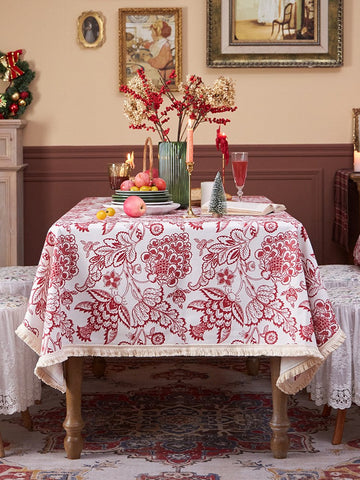 Flower Pattern Tablecloth for Holiday Decoration, Square Tablecloth for Round Table, Large Cotton Rectangle Tablecloth for Home Decoration, Farmhouse Table Cloth Dining Room Table-HomePaintingDecor