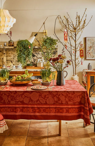 Long Rectangle Tablecloth for Dining Room Table, Christmas Table Cloth, Wedding Tablecloth, Red Flower Pattern Tablecloth for Home Decoration, Square Tablecloth-HomePaintingDecor