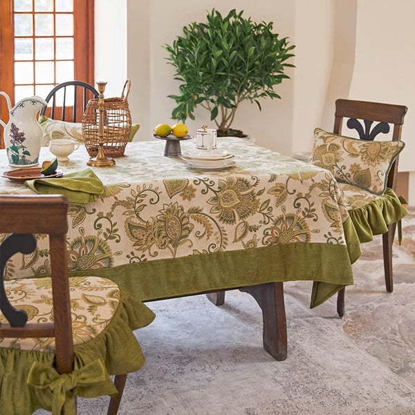 Extra Large Modern Tablecloth Ideas for Dining Room Table, Green Flower Pattern Table Cover for Kitchen, Outdoor Picnic Tablecloth, Rectangular Tablecloth for Round Table-HomePaintingDecor