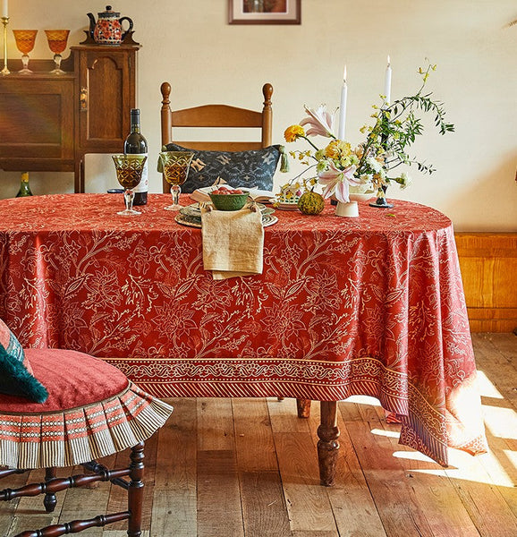 Large Modern Rectangle Tablecloth for Dining Room Table, Red Christmas Flower Pattern Tablecloth for Oval Table, Square Table Covers for Kitchen, Farmhouse Table Cloth for Round Table-HomePaintingDecor