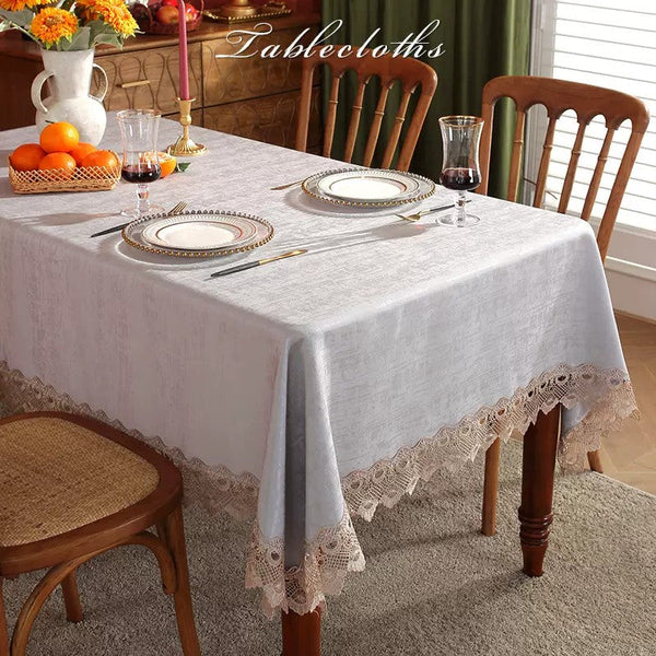 Large Modern Rectangle Tablecloth, Square Tablecloth for Round Table, Modern Table Cover for Dining Room Table, Gray Lace Tablecloth for Home Decoration-HomePaintingDecor