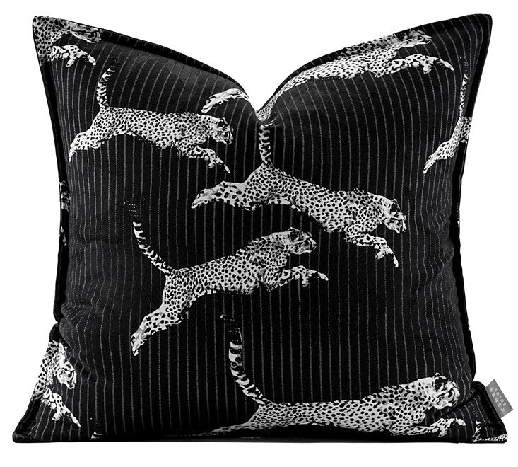 Large Modern Sofa Pillow Cases, Black Decorative Pillow Covers, Cheetah Modern Pillows for Couch, Abstract Decorative Throw Pillows for Living Room-HomePaintingDecor