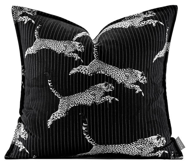 Large Modern Sofa Pillow Cases, Black Decorative Pillow Covers, Cheetah Modern Pillows for Couch, Abstract Decorative Throw Pillows for Living Room-HomePaintingDecor