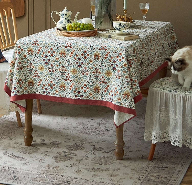 Large Rectangle Tablecloth for Home Decoration, Square Tablecloth for Round Table, Farmhouse Table Cloth Dining Room Table, Flower Pattern Tablecloth-HomePaintingDecor