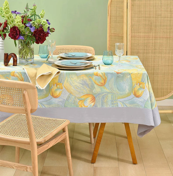 Country Farmhouse Tablecloth, Extra Large Rectangle Tablecloth for Dining Room Table, Tulip Flowers Rustic Table Covers for Kitchen, Square Tablecloth for Round Table-HomePaintingDecor