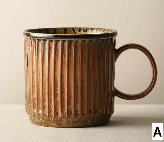 Creative Brown Green Ceramic Coffee Mugs, Unique Coffee Mugs, Large Modern Handmade Pottery Coffee Cup, Large Capacity Coffee Mugs-HomePaintingDecor