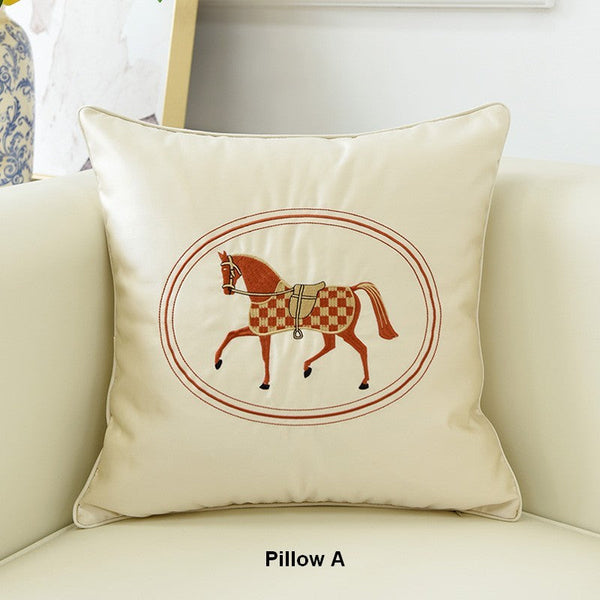 Horse Decorative Throw Pillows for Couch, Modern Decorative Throw Pillows, Embroider Horse Pillow Covers, Modern Sofa Decorative Pillows-HomePaintingDecor