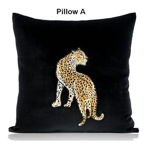 Contemporary Throw Pillows, Cheetah Decorative Throw Pillows, Modern Sofa Pillows, Black Decorative Pillows for Living Room-HomePaintingDecor