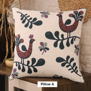 Love Birds Decorative Sofa Pillows, Cotton Decorative Pillows, Farmhouse Embroider Cotton Pillow Covers, Decorative Throw Pillows for Couch-HomePaintingDecor