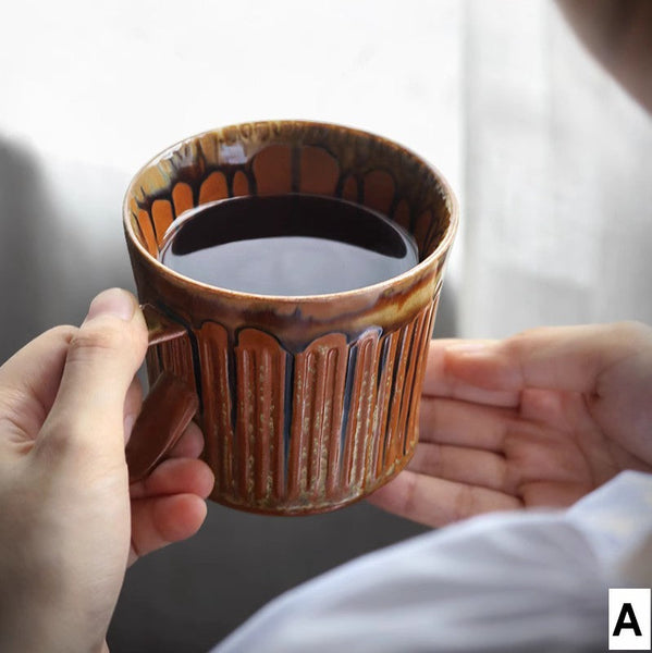 Unique Tea Cup, Creative Brown Green Ceramic Coffee Mugs, Large Modern Handmade Pottery Coffee Cup, Large Capacity Coffee Mugs-HomePaintingDecor