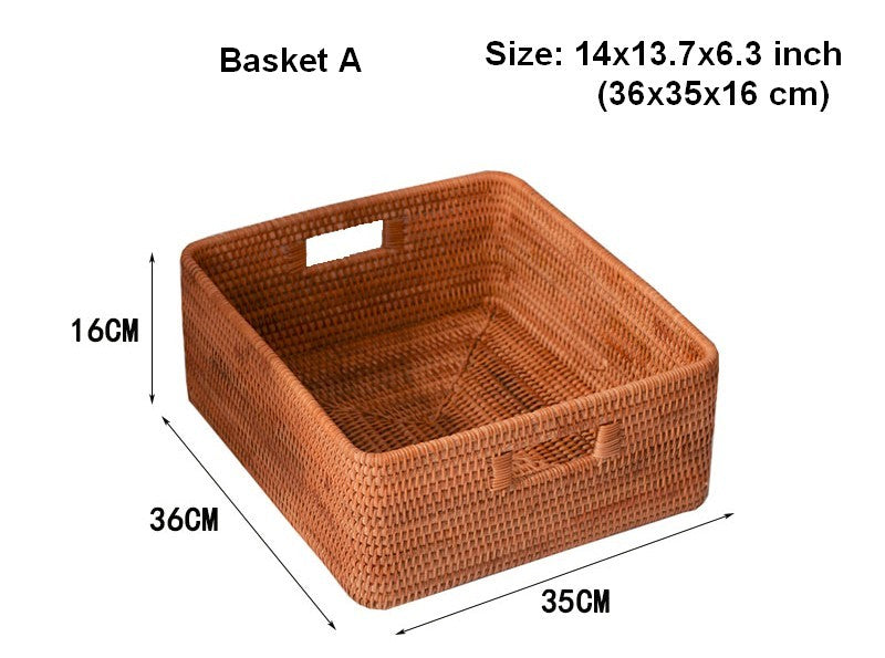 Storage Basket for Shelves, Large Rectangular Storage Baskets, Storage Baskets for Kitchen, Woven Rattan Storage Baskets for Bedroom-HomePaintingDecor