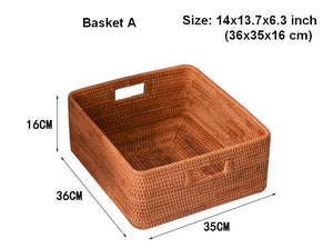 Storage Basket for Shelves, Large Rectangular Storage Baskets, Storage Baskets for Kitchen, Woven Rattan Storage Baskets for Bedroom-HomePaintingDecor