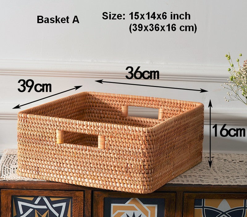 Woven Storage Baskets, Rattan Storage Baskets for Kitchen, Storage Basket for Shelves, Kitchen Storage Basket, Storage Baskets for Bedroom-HomePaintingDecor