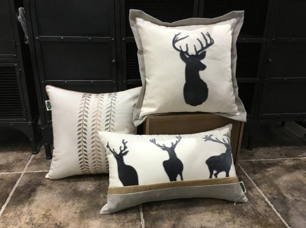 Embroider Elk Cotton Pillow Cover, Decorative Throw Pillow, Sofa Pillows, Home Decor-HomePaintingDecor