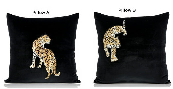 Contemporary Throw Pillows, Cheetah Decorative Throw Pillows, Modern Sofa Pillows, Black Decorative Pillows for Living Room-HomePaintingDecor