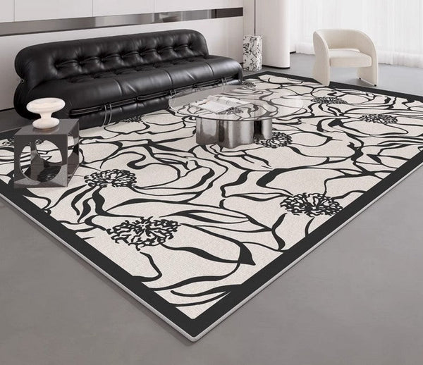 Flower Pattern Contemporary Modern Rugs, Modern Rugs for Living Room, Abstract Contemporary Rugs Next to Bed, Modern Rugs for Dining Room-HomePaintingDecor