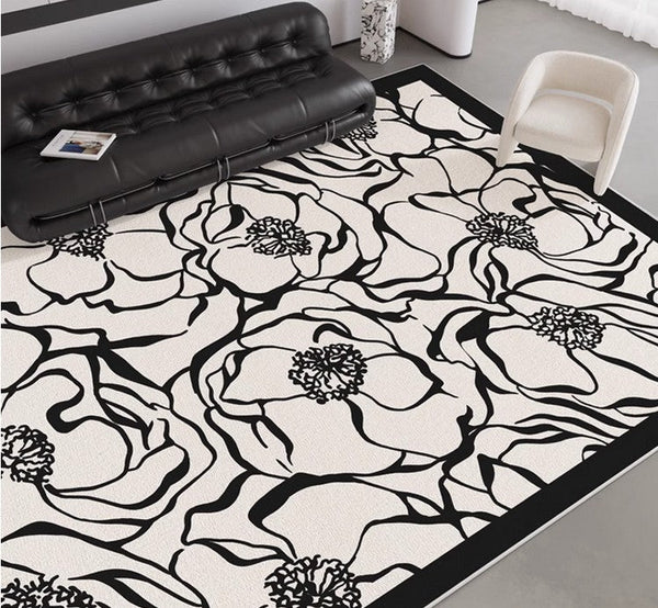 Flower Pattern Contemporary Modern Rugs, Modern Rugs for Living Room, Abstract Contemporary Rugs Next to Bed, Modern Rugs for Dining Room-HomePaintingDecor