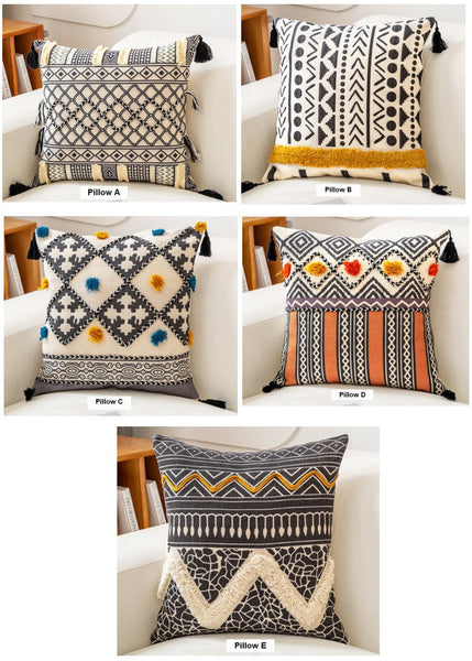 Geometric Modern Pillow Covers, Oriental Square Pillows for Bedroom, Bohemian Decorative Sofa Pillows, Decorative Throw Pillows for Couch-HomePaintingDecor