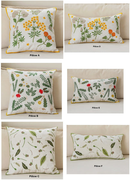 Farmhouse Sofa Decorative Pillows, Embroider Flower Cotton Pillow Covers, Spring Flower Decorative Throw Pillows, Decorative Pillows for Couch-HomePaintingDecor