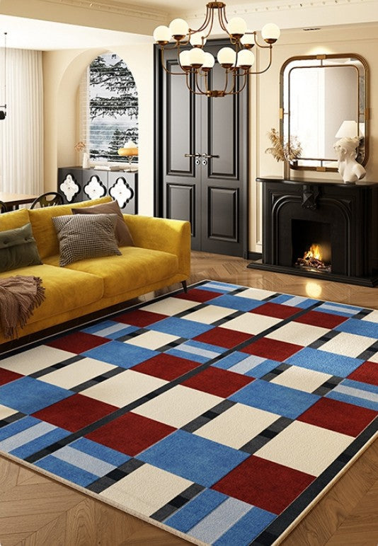 Dining Room Floor Carpets, Geometric Modern Rugs for Dining Room, Mid Century Modern Living Room Rugs, Blue Contemporary Area Rugs for Bedroom-HomePaintingDecor