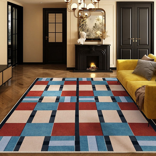 Dining Room Floor Carpets, Geometric Modern Rugs for Dining Room, Mid Century Modern Living Room Rugs, Blue Contemporary Area Rugs for Bedroom-HomePaintingDecor