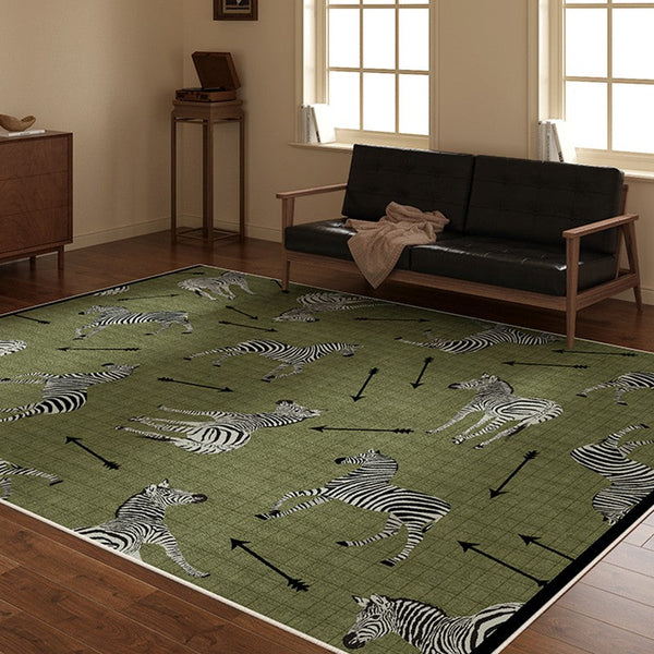 Large Contemporary Floor Carpets, Living Room Modern Area Rugs, Mid Century Zebra Green Rugs in Bedroom, Dining Room Modern Rugs-HomePaintingDecor