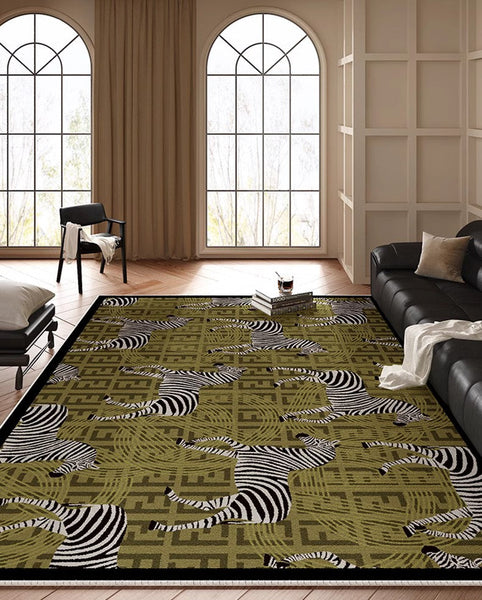 Mid Century Zebra Modern Rugs in Bedroom, Dining Room Modern Rugs, Living Room Modern Area Rugs, Large Contemporary Floor Carpets-HomePaintingDecor