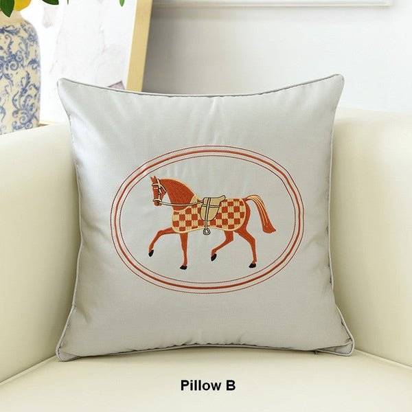 Modern Decorative Throw Pillows, Horse Decorative Throw Pillows for Couch, Embroider Horse Pillow Covers, Modern Sofa Decorative Pillows-HomePaintingDecor