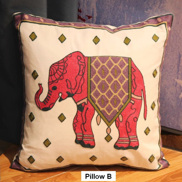 Elephant Embroider Cotton Pillow Covers, Farmhouse Decorative Sofa Pillows, Cotton Decorative Pillows, Decorative Throw Pillows for Couch-HomePaintingDecor