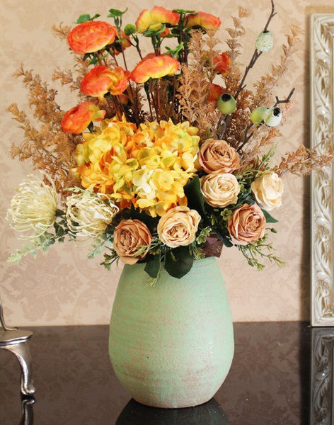 Modern Artificial Floral Arrangement for Bedroom, Large Bunch of Autumn Flowers Arrangement Interior Design, Creative Faux Silk Floral Bouquet Table Centerpiece-HomePaintingDecor