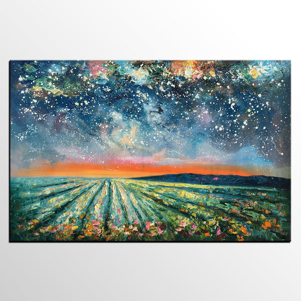 Abstract Landscape Painting, Starry Night Painting, Original Landscape Paintings, Heavy Texture Painting, Landscape Paintings for Living Room-HomePaintingDecor